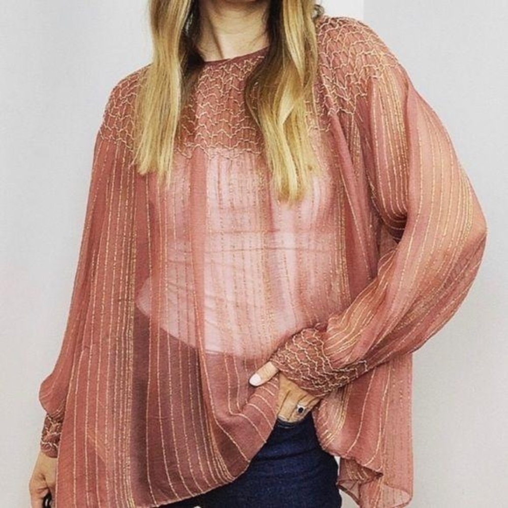 Anthropologie Love Sam Brisele Embroidered Top Flowy boho Peasant top